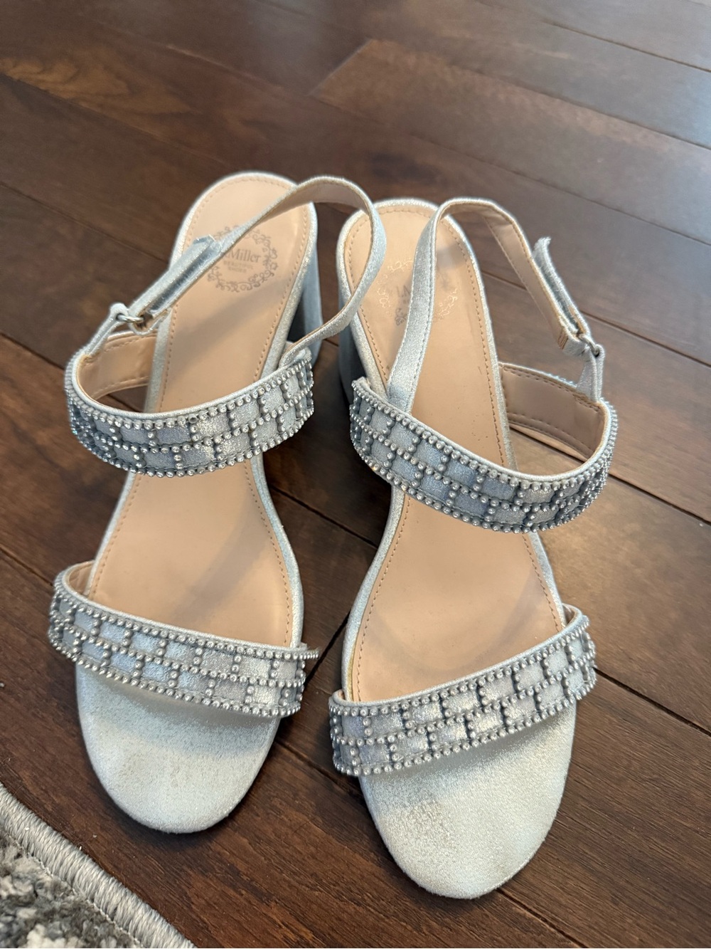 Silver Beaded Slingback Heels